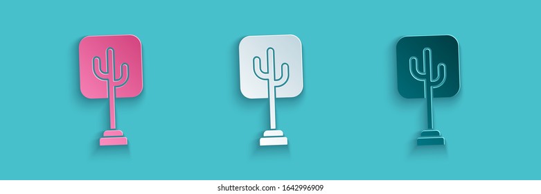 Paper cut Tree icon isolated on blue background. Forest symbol. Paper art style. Vector Illustration