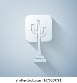 Paper cut Tree icon isolated on grey background. Forest symbol. Paper art style. Vector Illustration