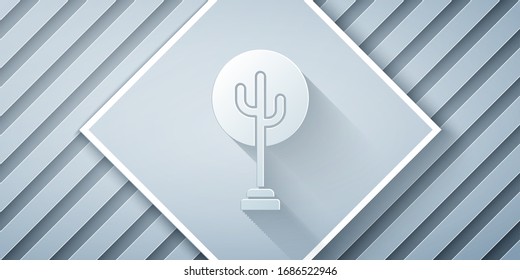Paper cut Tree icon isolated on grey background. Forest symbol. Paper art style. Vector Illustration