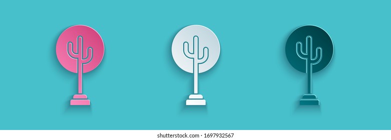 Paper cut Tree icon isolated on blue background. Forest symbol. Paper art style. Vector Illustration