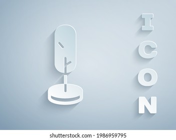 Paper cut Tree icon isolated on grey background. Forest symbol. Paper art style. Vector