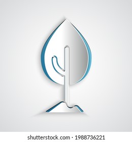 Paper cut Tree icon isolated on grey background. Forest symbol. Paper art style. Vector