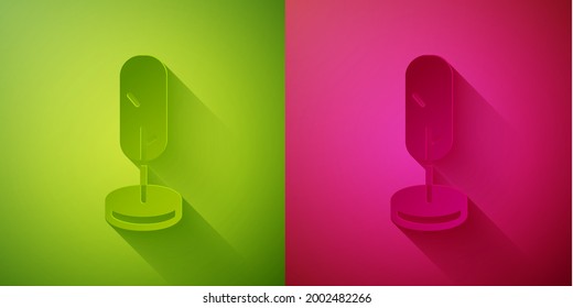 Paper cut Tree icon isolated on green and pink background. Forest symbol. Paper art style. Vector