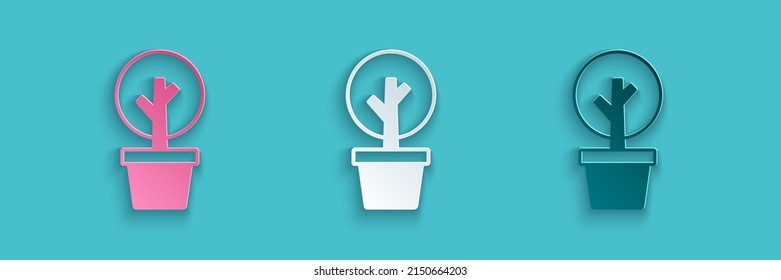 Paper cut Tree icon isolated on blue background. Forest symbol. Paper art style. Vector