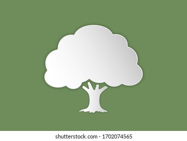 paper cut tree on green background. nature and environment design element. oak in craft paper style