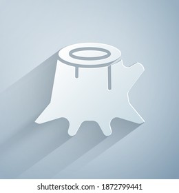 Paper cut Tree stump icon isolated on grey background. Paper art style. Vector