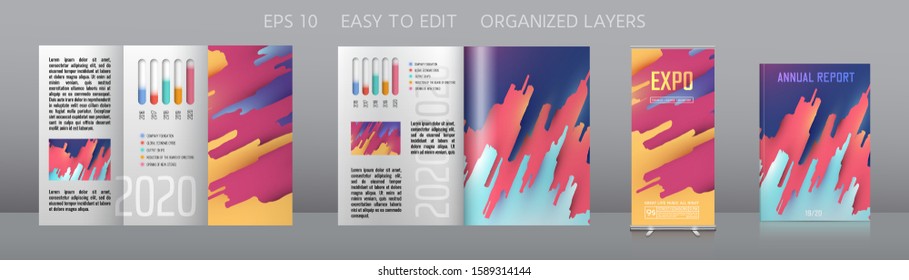 Paper Cut. Trend Color. Torn Surface. Aqua Menthe. Fiery Orange Red. Phantom Blue. Indigo color. Annual report. Poster or Flyer. Booklet template. Abstract background. Vector illustration. Banner.