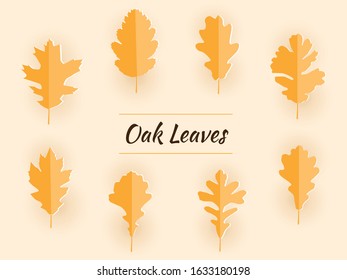 Paper Cut Trendy Craft Style.  Summer Orange And Yellow Oak Leaves of Tropical Leafs. Design For Advertising, Branding Greeting Card, Cover, Poster, Banner. Vector Illustration.