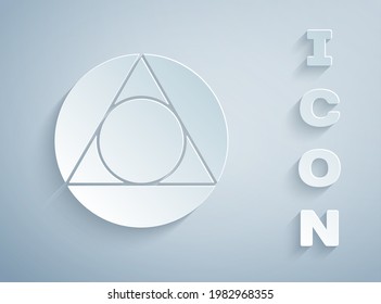 Paper cut Triangle math icon isolated on grey background. Paper art style. Vector