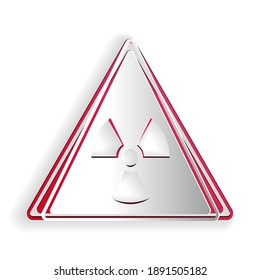 Paper cut Triangle sign with radiation symbol icon isolated on white background. Paper art style. Vector.