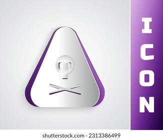 Paper cut Triangle warning toxic icon isolated on grey background. Paper art style. Vector