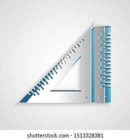 Paper cut Triangular ruler icon isolated on grey background. Straightedge symbol. Geometric symbol. Paper art style. Vector Illustration