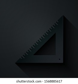 Paper cut Triangular ruler icon isolated on black background. Straightedge symbol. Geometric symbol. Paper art style. Vector Illustration