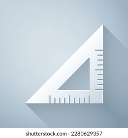 Paper cut Triangular ruler icon isolated on grey background. Straightedge symbol. Geometric symbol. Paper art style. Vector