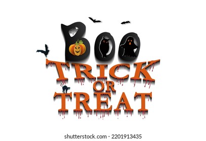 Paper cut Trick or treat greeting card Happy Halloween, vector background