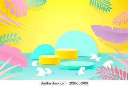 Paper cut tropical bright Color background. Vector illustration template.