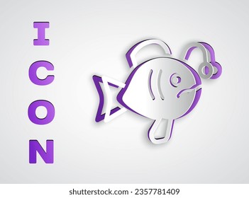 Paper cut Tropical fish icon isolated on grey background. Exotic fish. Paper art style. Vector