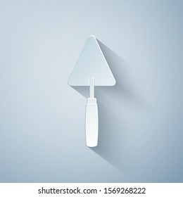 Paper cut Trowel icon isolated on grey background. Paper art style. Vector Illustration