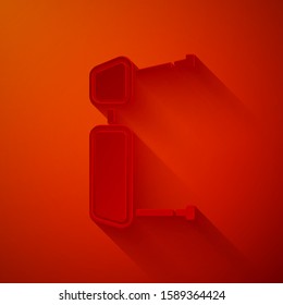 Paper cut Truck side mirror icon isolated on red background. Paper art style. Vector Illustration