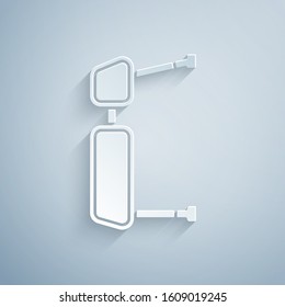 Paper cut Truck side mirror icon isolated on grey background. Paper art style. Vector Illustration