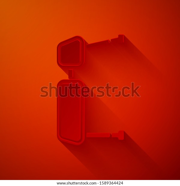 Paper cut Truck side mirror\
icon isolated on red background. Paper art style. Vector\
Illustration