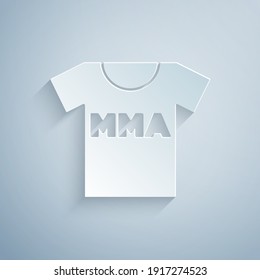 Paper cut T-shirt with fight club MMA icon isolated on grey background. Mixed martial arts. Paper art style. Vector.