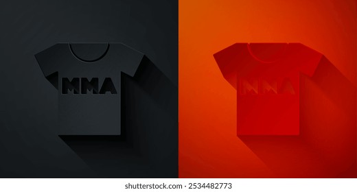 T-shirt de corte de papel com ícone de MMA do clube de luta isolado no fundo preto e vermelho. Artes marciais mistas. Estilo da arte do papel. Vetor