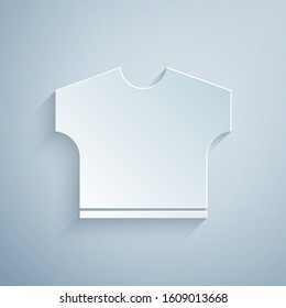 Paper cut T-shirt icon isolated on grey background. Paper art style. Vector Illustration