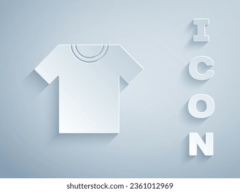 Paper cut T-shirt icon isolated on grey background. Paper art style. Vector