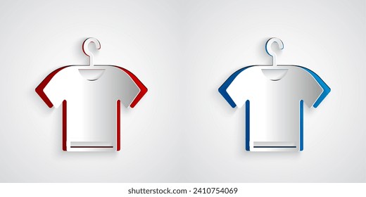 Paper cut T-shirt icon isolated on grey background. Paper art style. Vector