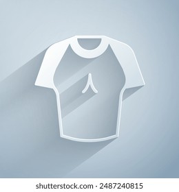 Paper cut T-shirt icon isolated on grey background. Paper art style. Vector