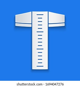 Paper cut T-square line for professional drafting icon isolated on blue background. Paper art style. Vector Illustration