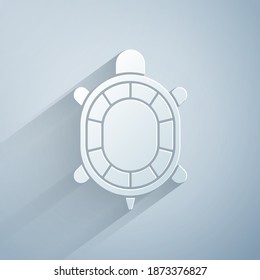 Paper cut Turtle icon isolated on grey background. Paper art style. Vector