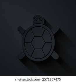 Paper cut Turtle icon isolated on black background. Paper art style. Vector