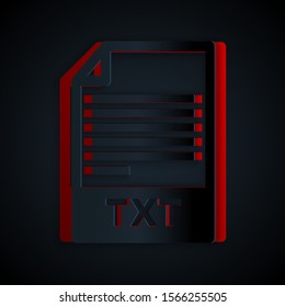 Paper cut TXT file document. Download txt button icon isolated on black background. Text file extension symbol. Paper art style. Vector Illustration