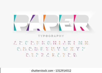 Tipografía de corte de papel, letras alfabéticas y ilustración vectorial de números