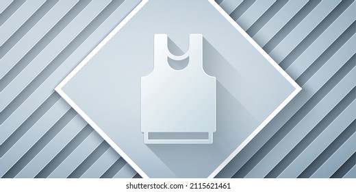 Paper cut Undershirt icon isolated on grey background. Paper art style. Vector