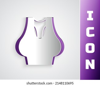 Paper cut Undershirt icon isolated on grey background. Paper art style. Vector