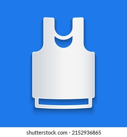 Paper cut Undershirt icon isolated on blue background. Paper art style. Vector