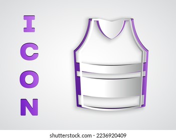 Paper cut Undershirt icon isolated on grey background. Paper art style. Vector