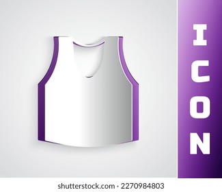 Paper cut Undershirt icon isolated on grey background. Paper art style. Vector