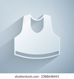 Paper cut Undershirt icon isolated on grey background. Paper art style. Vector