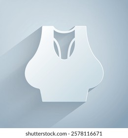 Paper cut Undershirt icon isolated on grey background. Paper art style. Vector