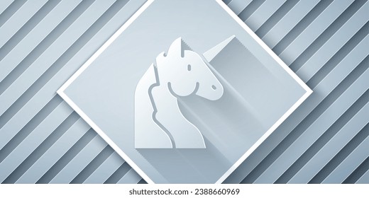 Paper cut Unicorn icon isolated on grey background. Paper art style. Vector