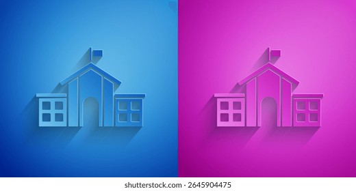 Paper cut United States Capitol Congress icon isolated on blue and purple background. Washington DC, USA. Paper art style. Vector