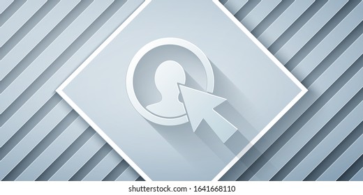 Paper cut User of man in business suit icon isolated on grey background. Business avatar symbol - user profile icon. Male user sign. Paper art style. Vector Illustration