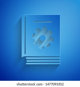 Paper cut User manual icon isolated on blue background. User guide book. Instruction sign. Read before use. Paper art style. Vector Illustration