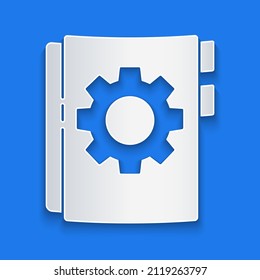 Paper cut User manual icon isolated on blue background. User guide book. Instruction sign. Read before use. Paper art style. Vector Illustration