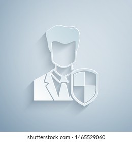 Paper cut User protection icon isolated on grey background. Secure user login, password protected, personal data protection, authentication icon. Paper art style. Vector Illustration