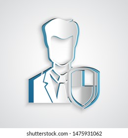 Paper cut User protection icon isolated on grey background. Secure user login, password protected, personal data protection, authentication icon. Paper art style. Vector Illustration